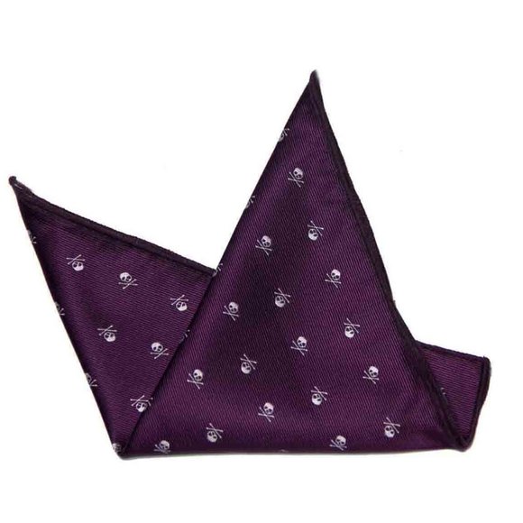 Gascoigne Skull & Crossbones Pocket Square Purple Men's - Picture 1 of 2